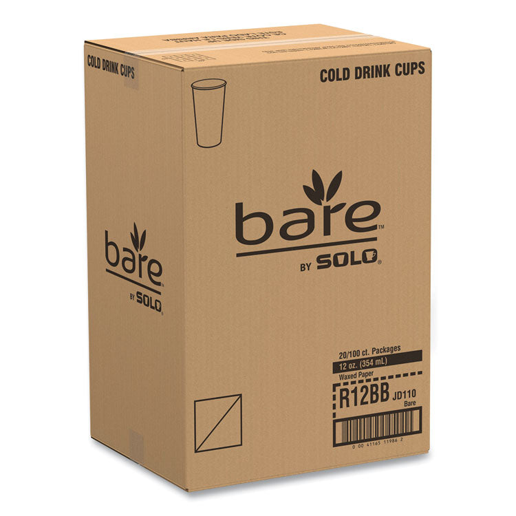 Bare Eco-Forward Paper Cold Cups, ProPlanet Seal, 12 oz, Green/White, 100/Sleeve, 20 Sleeves/Carton