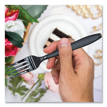 Reliance Mediumweight Cutlery, Fork, Plastic, Black, 1,000/Carton