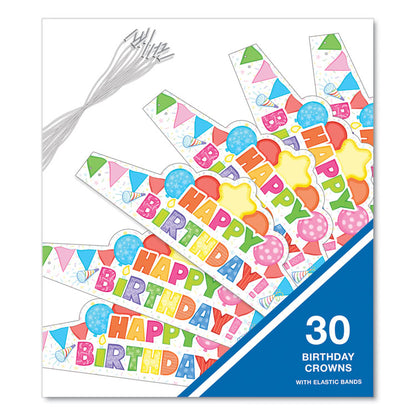 Student Crown, Birthday, 14.5 x 5.13, Assorted Colors, 30/Pack