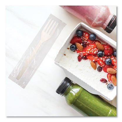 EcoSense Renewable Plant Starch Cutlery, Individually Wrapped, Mediumweight Fork, Plastic, Natural, 750/Carton
