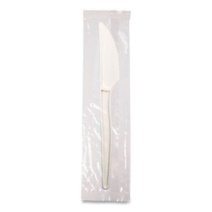 EcoSense Renewable Plant Starch Cutlery, Individually Wrapped, Mediumweight Knife, Plastic, Natural, 750/Carton