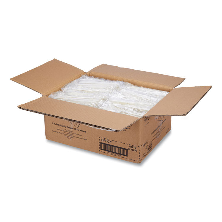 EcoSense Renewable Plant Starch Cutlery, Individually Wrapped, Mediumweight Knife, Plastic, Natural, 750/Carton
