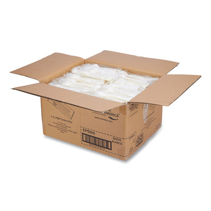 EcoSense Renewable PSM Wrapped Cutlery Kit, Fork/Knife/Napkin/Spoon, Plastic, White, 250/Carton