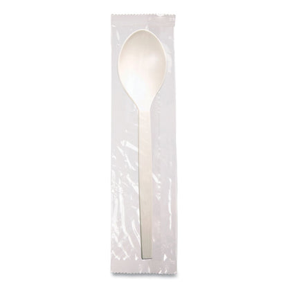 EcoSense Renewable Plant Starch Cutlery, Individually Wrapped, Mediumweight Spoon, Plastic, Natural, 750/Carton