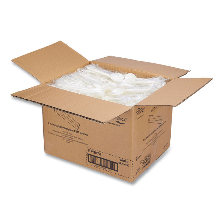 EcoSense Renewable Plant Starch Cutlery, Individually Wrapped, Mediumweight Spoon, Plastic, Natural, 750/Carton