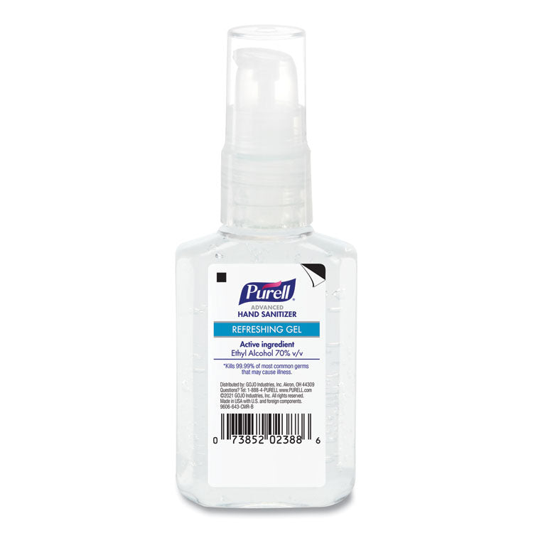 Advanced Hand Sanitizer Refreshing Gel, 2 oz Travel-Sized Pump Bottle, Clean Scent, 24/Carton