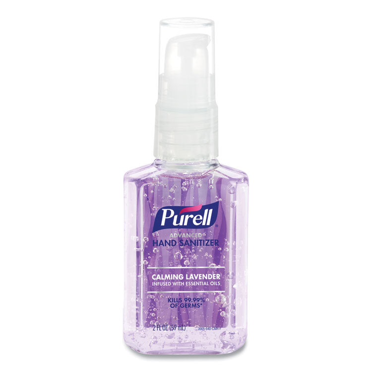 Advanced Hand Sanitizer Gel Infused with Essential Oils, 2 oz Travel-Sized Pump Bottle, Lavender Scent, 24/Carton