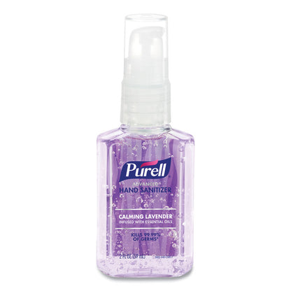 Advanced Hand Sanitizer Gel Infused with Essential Oils, 2 oz Travel-Sized Pump Bottle, Lavender Scent, 24/Carton