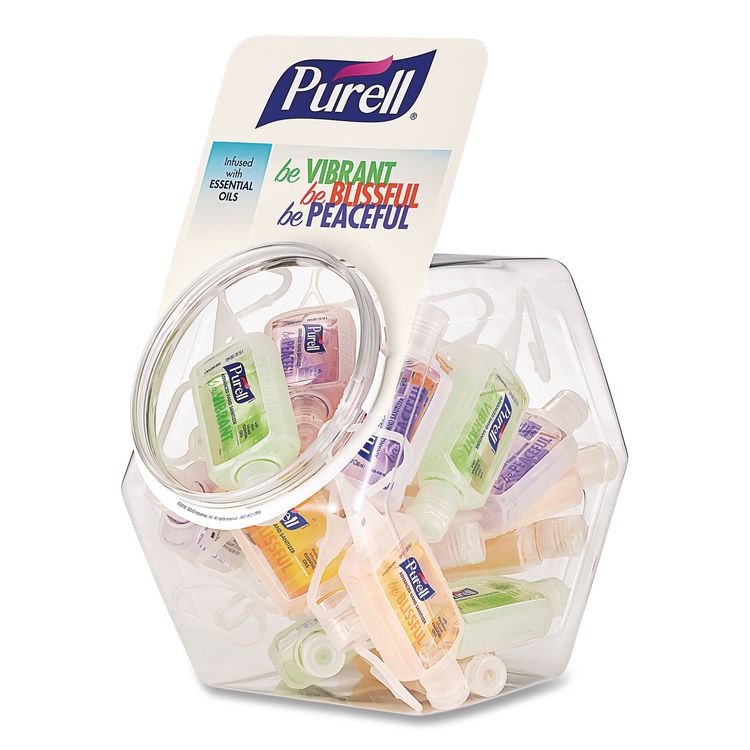 Advanced Hand Sanitizer Gel Infused with Essential Oils, 1 oz Flip Cap Bottle with Display Bowl, Assorted Scents, 25/Carton