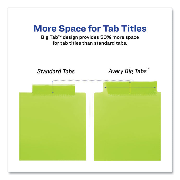 Insertable Big Tab Plastic 2-Pocket Dividers, 5-Tab, 11.13 x 9.25, Assorted, 1 Set