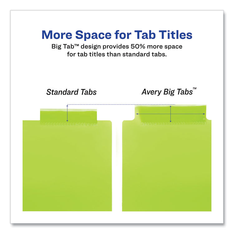 Insertable Big Tab Plastic 2-Pocket Dividers, 8-Tab, 11.13 x 9.25, Assorted, 1 Set
