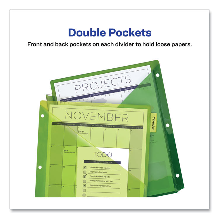 Insertable Big Tab Plastic 2-Pocket Dividers, 8-Tab, 11.13 x 9.25, Assorted, 1 Set