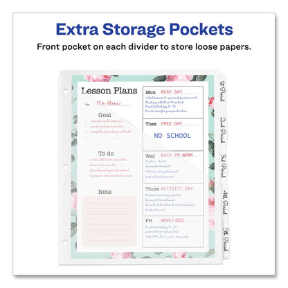 Write and Erase Durable Plastic Dividers with Straight Pocket, 5-Tab, 11.13 x 9.25, White, 1 Set
