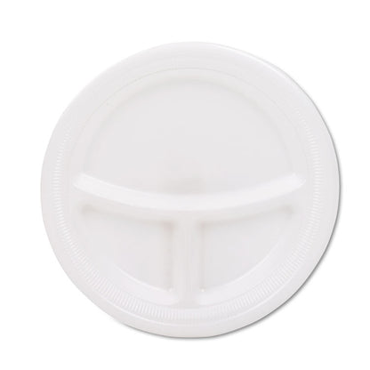 Mediumweight Foam Plates, 3-Compartment Plate, 9" dia, White, 125/Pack