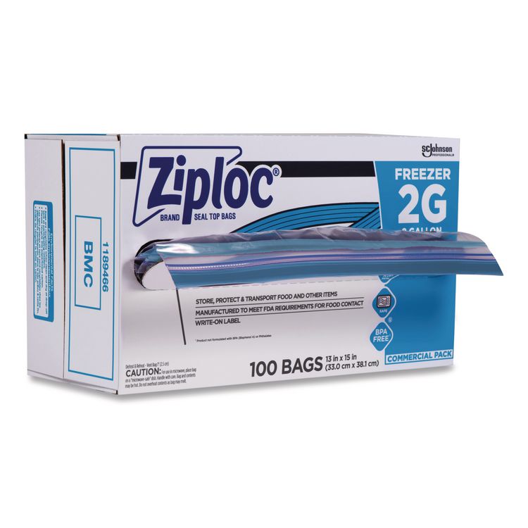 Zipper Freezer Bags, 2 gal, 2.7 mil, 13" x 15.5", Clear, 100/Carton