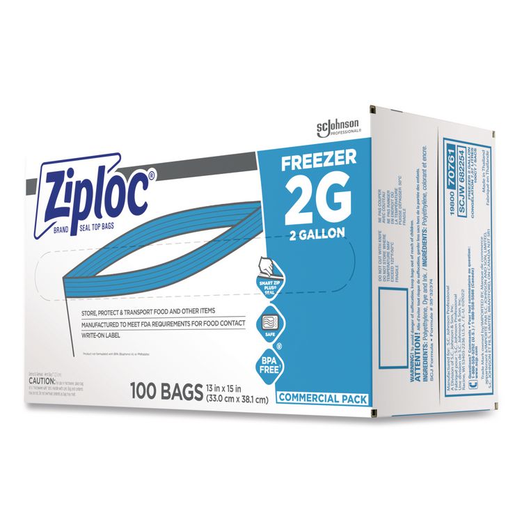 Zipper Freezer Bags, 2 gal, 2.7 mil, 13" x 15.5", Clear, 100/Carton
