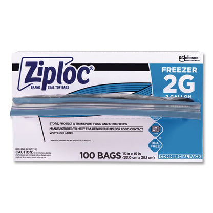 Zipper Freezer Bags, 2 gal, 2.7 mil, 13" x 15.5", Clear, 100/Carton