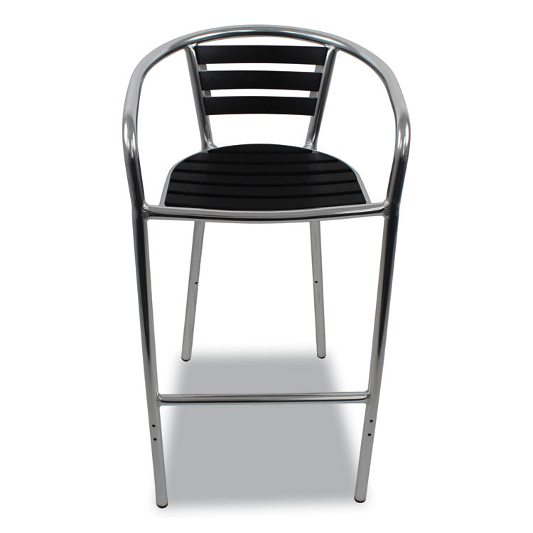 Pinzon Series Barstools, Supports Up to 300 lb, 31" Seat Height, Black/Silver Seat, Black/Silver Back, Silver Base