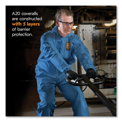 A20 Breathable Particle Protection Coveralls, Zip Front, Hood, Elastic Back, Wrists, Ankles, 4X-Large, Blue, 20/Carton
