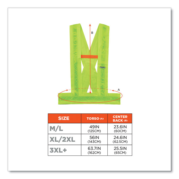 GloWear 8140BA Class 1 Breakaway Sash, Polyester, Medium/Large, Lime