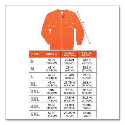 GloWear 8091 Non-Certified Hi-Vis Long Sleeve Shirt, Large, Orange