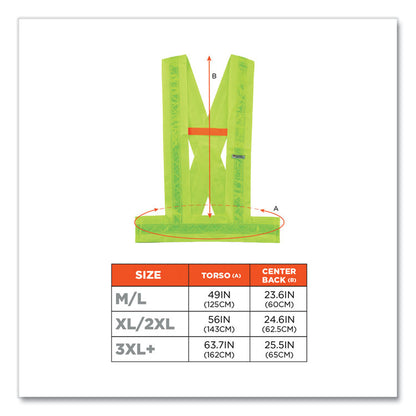 GloWear 8140BA Class 1 Breakaway Sash, Polyester, X-Large/2X-Large, Lime