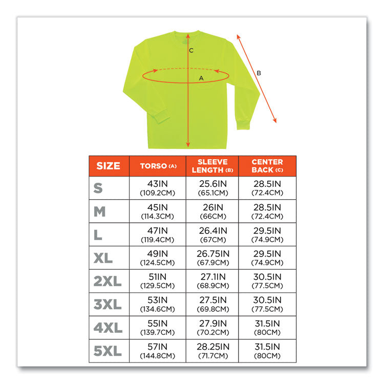 GloWear 8091 Non-Certified Hi-Vis Long Sleeve Shirt, Small, Lime