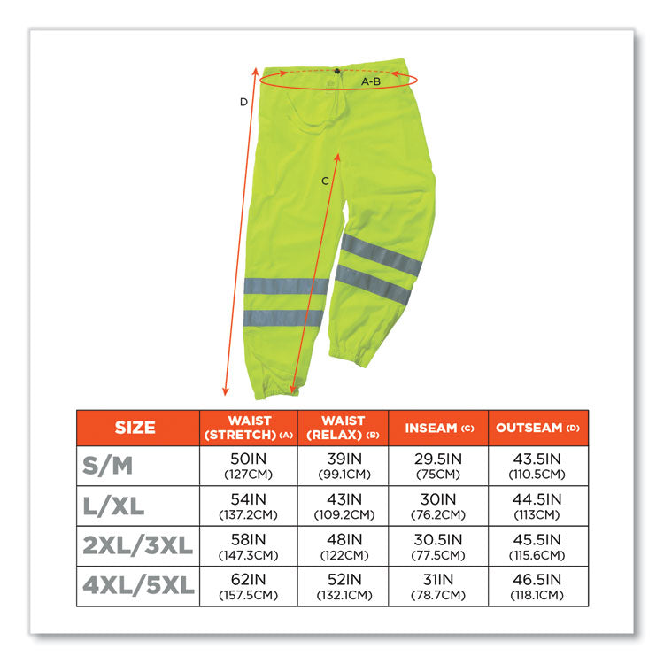 GloWear 8910 Class E Hi-Vis Pants, Large/X-Large, Lime
