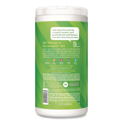 All Purpose Cleaning Wipes, 1 Ply, Lime and Sea Salt, White, 70/Canister, 6/Carton