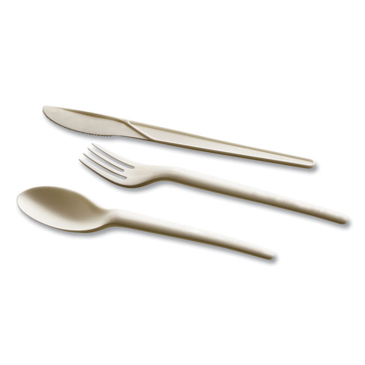 EcoSense Renewable Plant Starch Cutlery, Fork, Plastic, Cream, 50/Pack