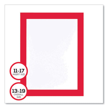Self Adhesive Sign Holders, 11 x 17 Insert, Clear with Red Border, 2/Pack
