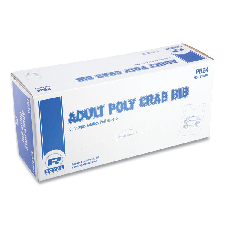 Heavyweight Poly Aprons, Crab Design, One Size Fits Most, White/Red, 500/Box, 5 Boxes/Carton