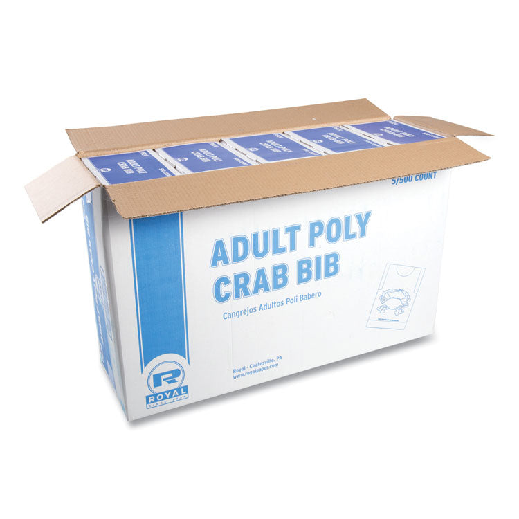 Heavyweight Poly Aprons, Crab Design, One Size Fits Most, White/Red, 500/Box, 5 Boxes/Carton
