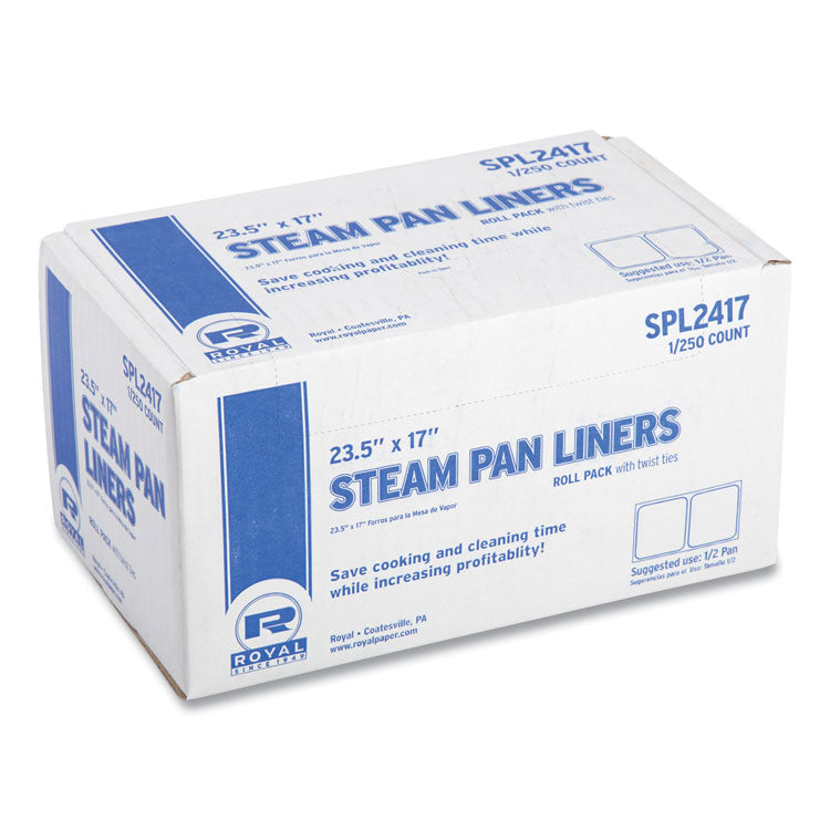 Steam Pan Liners for 1/2-Size Pans, Includes Twist-Ties, 0.02 mil, 17" x 23.5", Clear, 250/Carton