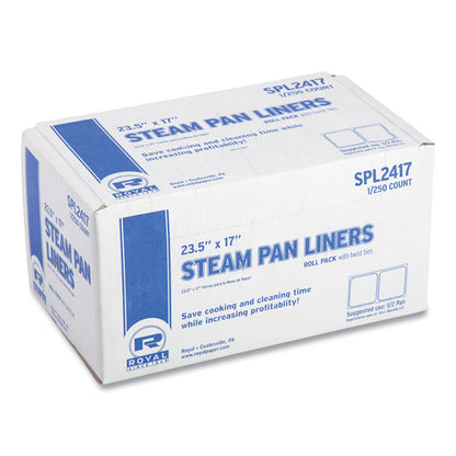 Steam Pan Liners for 1/2-Size Pans, Includes Twist-Ties, 0.02 mil, 17" x 23.5", Clear, 250/Carton