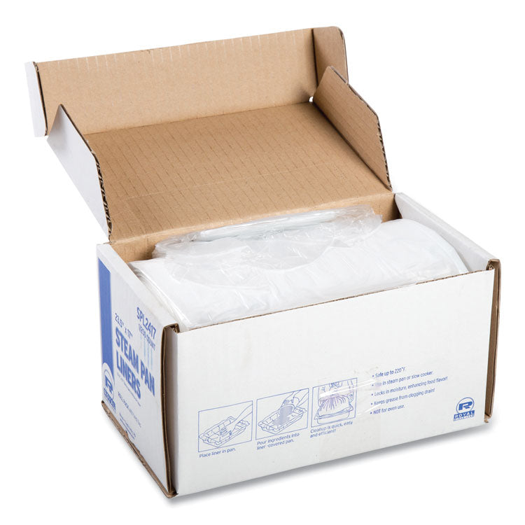 Steam Pan Liners for 1/2-Size Pans, Includes Twist-Ties, 0.02 mil, 17" x 23.5", Clear, 250/Carton
