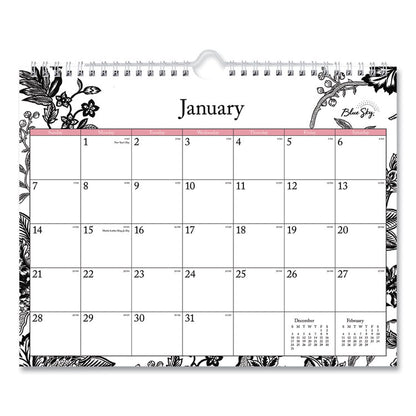 Analeis Wall Calendar, Floral Artwork, 11 x 8.75, White/Black/Coral Sheets, 12-Month (Jan to Dec): 2026