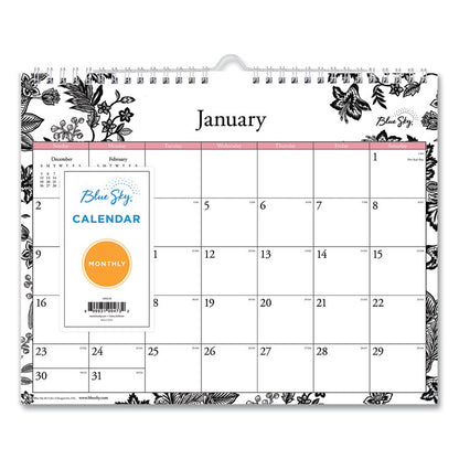 Analeis Wall Calendar, Floral Artwork, 11 x 8.75, White/Black/Coral Sheets, 12-Month (Jan to Dec): 2026