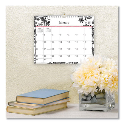 Analeis Wall Calendar, Floral Artwork, 11 x 8.75, White/Black/Coral Sheets, 12-Month (Jan to Dec): 2026
