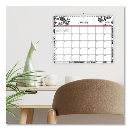 Analeis Wall Calendar, Floral Artwork, 11 x 8.75, White/Black/Coral Sheets, 12-Month (Jan to Dec): 2026