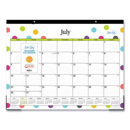 Teacher Dots Academic Desk Pad, 22 x 17, Black Binding, Clear Corners, 12-Month (July to June): 2025 to 2026