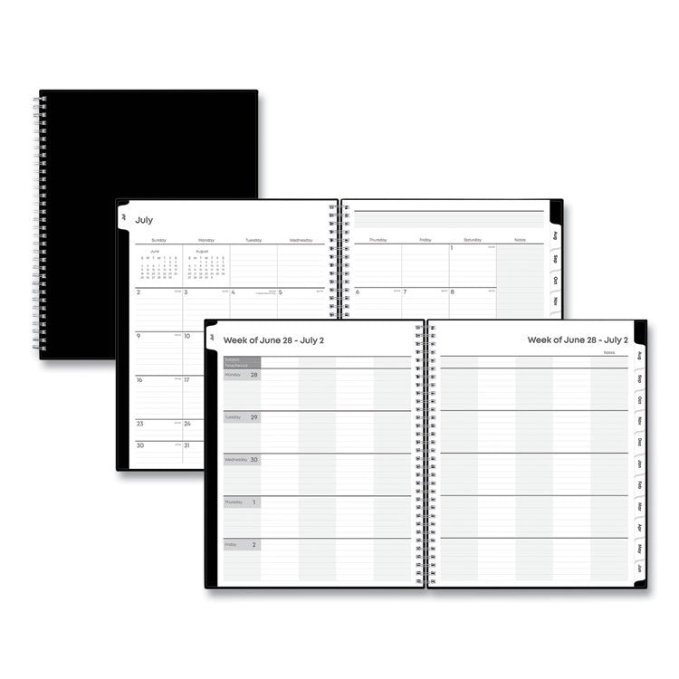 Teacher's Solid Black Weekly/Monthly Lesson Planner, 9 Classes, 11 x 8.5 Sheets, 12-Month (July to June), 2025 to 2026