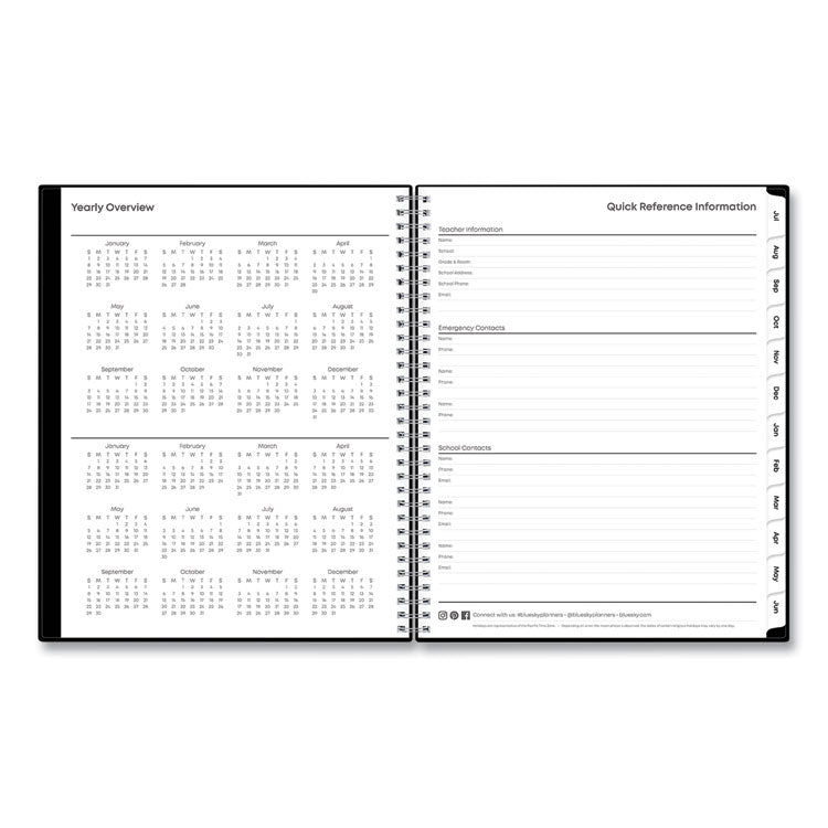 Teacher's Solid Black Weekly/Monthly Lesson Planner, 9 Classes, 11 x 8.5 Sheets, 12-Month (July to June), 2025 to 2026