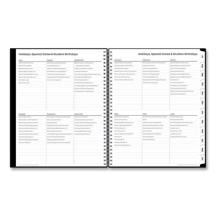 Teacher's Solid Black Weekly/Monthly Lesson Planner, 9 Classes, 11 x 8.5 Sheets, 12-Month (July to June), 2025 to 2026