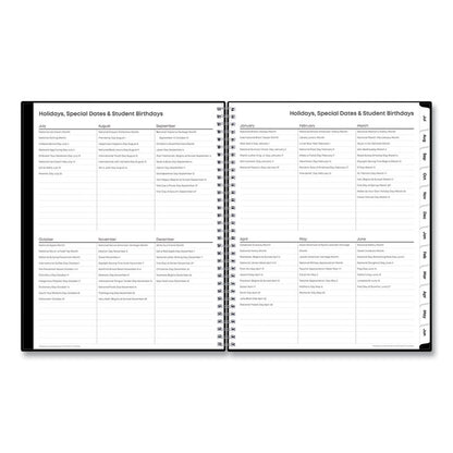 Teacher's Solid Black Weekly/Monthly Lesson Planner, 9 Classes, 11 x 8.5 Sheets, 12-Month (July to June), 2025 to 2026