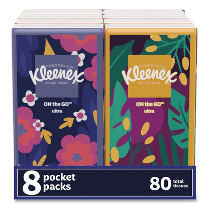 On The Go Packs Facial Tissues, 3-Ply, White, 10 Sheets/Pouch, 8 Pouches/Pack