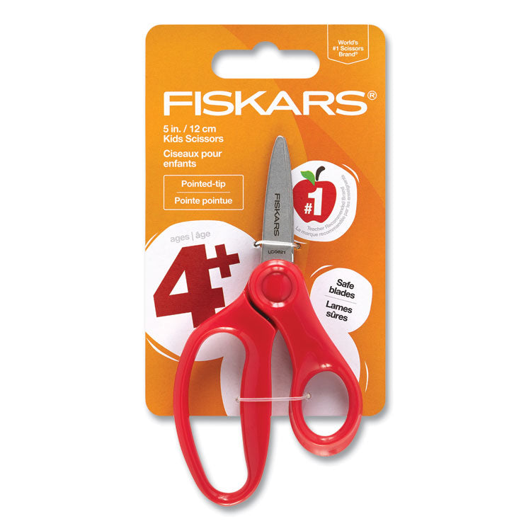 Kids Scissors, Pointed Tip, 5" Long, 1.75" Cut Length, Straight Handle, Randomly Assorted Handle Color