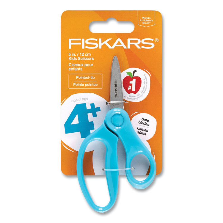 Kids Scissors, Pointed Tip, 5" Long, 1.75" Cut Length, Straight Handle, Randomly Assorted Handle Color