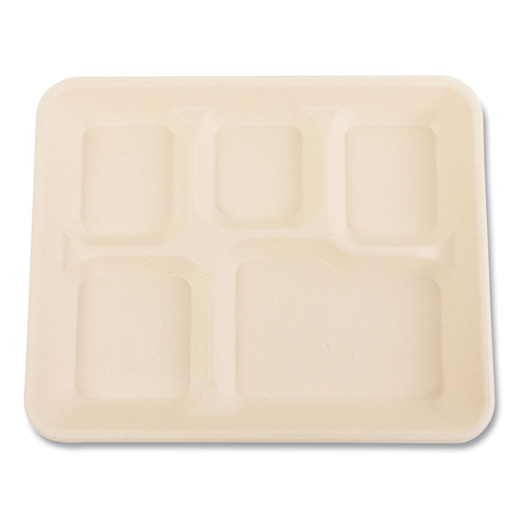 Molded Fiber PFAS-Free Food Tray, 5 Compartments, 8.26 x 0.98 x 10.9, Tan, Sugarcane, 500/Carton