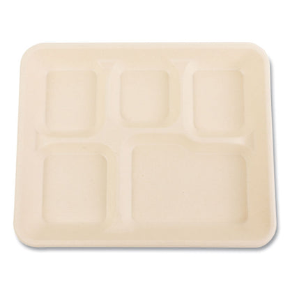 Molded Fiber PFAS-Free Food Tray, 5 Compartments, 8.26 x 0.98 x 10.9, Tan, Sugarcane, 500/Carton
